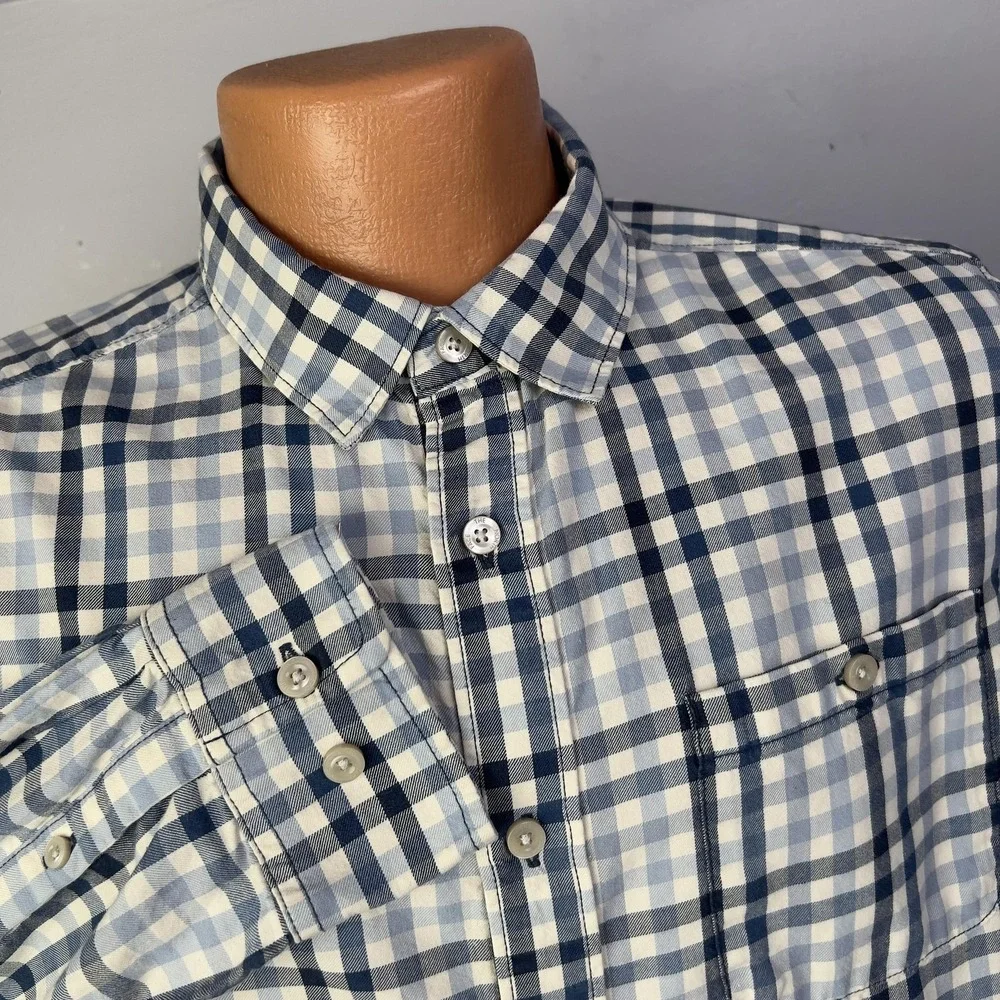 The North Face Shirt Mens M Blue Plaid Long Sleeve Button Down Outdoor Casual
